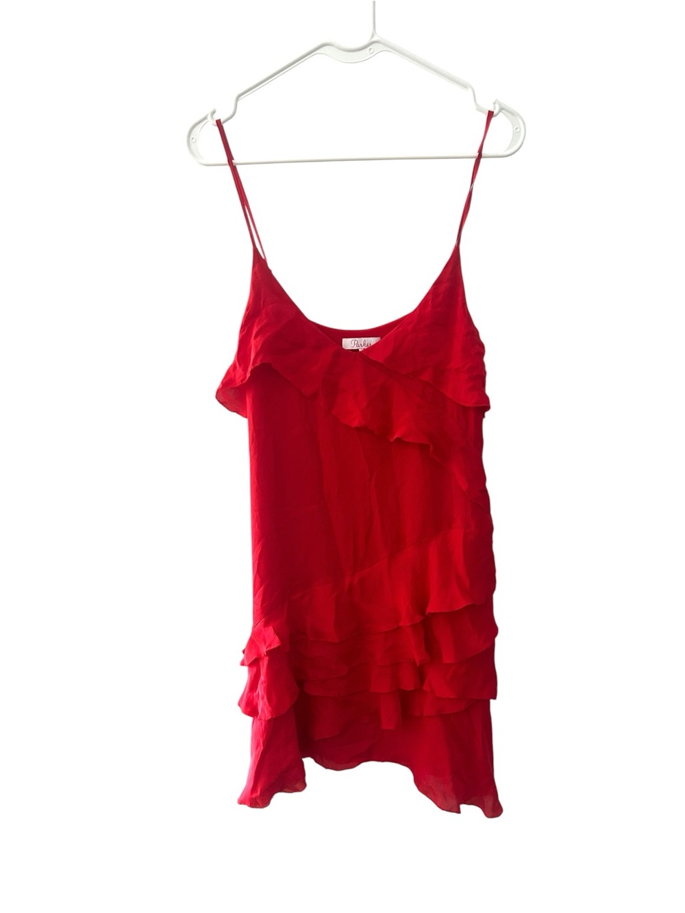 Parker Red Silk Strappy Sleeveless Tiered Ruffle Athena Mini Dress- Sz XS - Picture 11 of 14